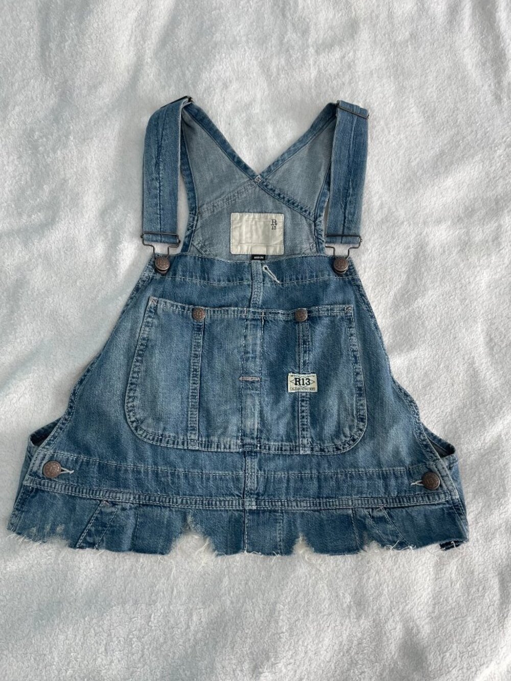 R13 Overall Bib Top Brindley Y2K Blue Medium Grunge Festival Distressed $495
